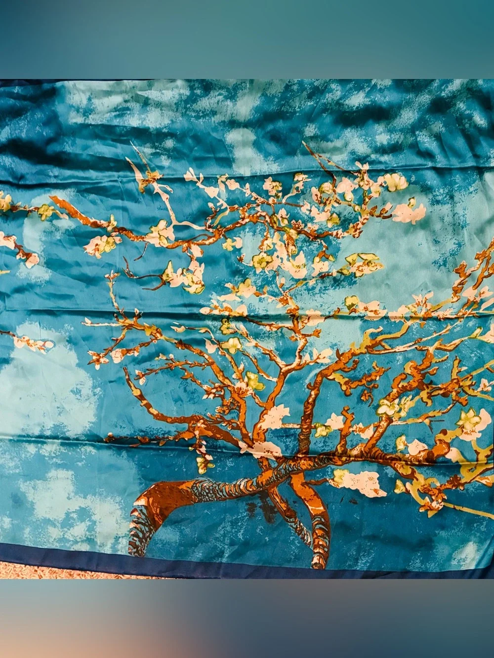 Ama Waterways Scarf  Vincent Van Gogh Almond Blossom Silk Approx 70”X 34”